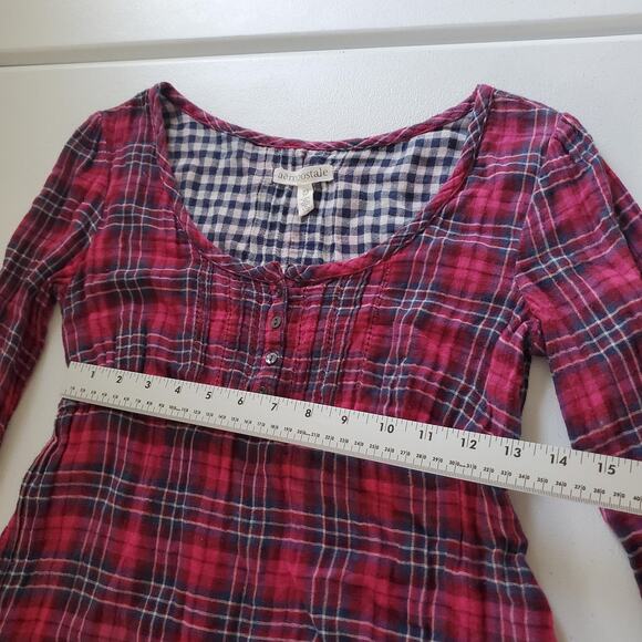 Y2K Aeropostale Shirt Babydoll Womens XS Red Plaid Henley Tunic Long Sleeve - Picture 7 of 8
